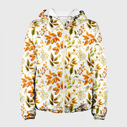 Куртка с капюшоном женская Осенние листья и желуди, цвет: 3D-белый