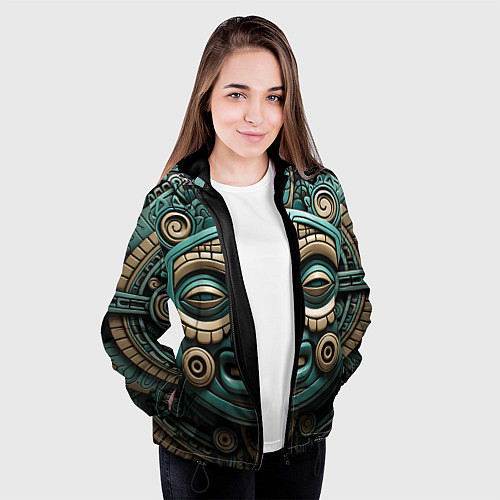 Женская куртка Орнамент в стиле индейцев майя / 3D-Черный – фото 3
