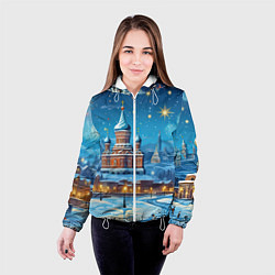Куртка с капюшоном женская Новогодняя Москва, цвет: 3D-белый — фото 2