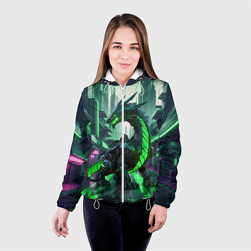Женская куртка Неоновый зеленый дракон / 3D-Белый – фото 4