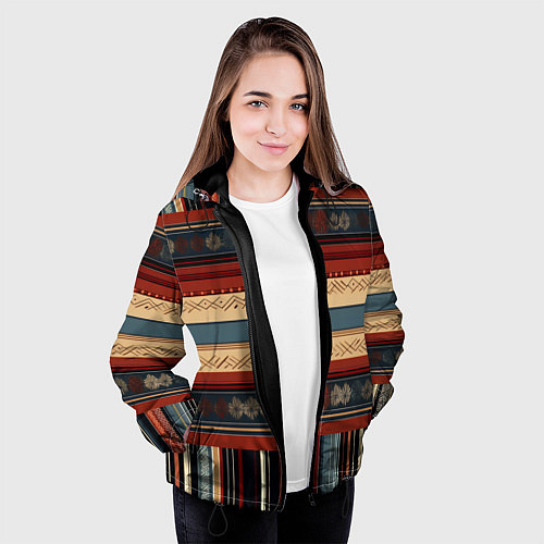 Женская куртка Этнический принт в полоску / 3D-Черный – фото 3