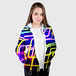 Куртка с капюшоном женская Авангардный неоновый паттерн, цвет: 3D-белый — фото 2