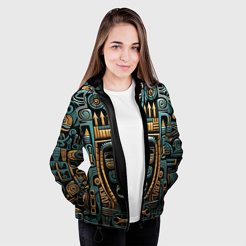 Женская куртка Орнамент с маской в египетском стиле / 3D-Черный – фото 3