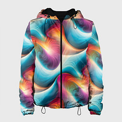 Куртка с капюшоном женская Волнообразная разноцветная абстракция, цвет: 3D-черный