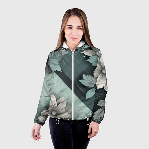 Женская куртка Мятная клетка и цветы / 3D-Белый – фото 4