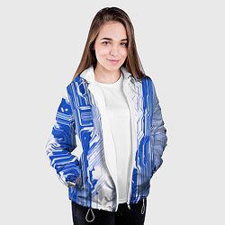 Куртка с капюшоном женская Синие линии на белом фоне киберпанк, цвет: 3D-белый — фото 2