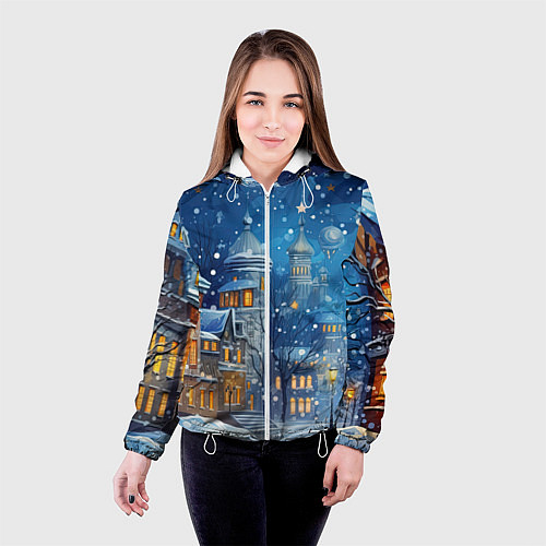 Женская куртка Новогоднее настроение город / 3D-Белый – фото 4