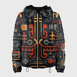 Куртка с капюшоном женская Абстрактный паттерн в славянском стиле на тёмном ф, цвет: 3D-черный