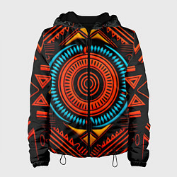 Куртка с капюшоном женская Орнамент в африканском стиле на тёмном фоне, цвет: 3D-черный