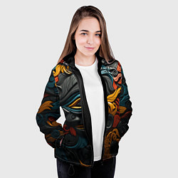 Куртка с капюшоном женская Абстракция в этническом стиле, цвет: 3D-черный — фото 2