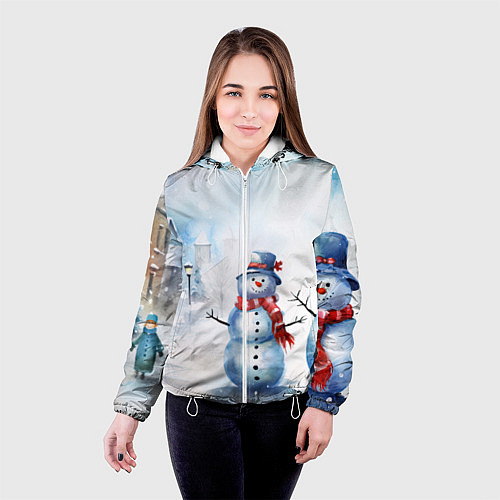 Женская куртка Новогодний день со снеговиком / 3D-Белый – фото 4