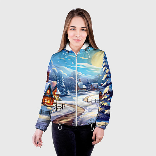 Женская куртка Новогоднее настроение пейзаж / 3D-Белый – фото 4