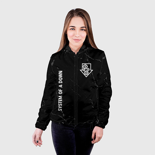 Женская куртка System of a Down glitch на темном фоне вертикально / 3D-Черный – фото 4