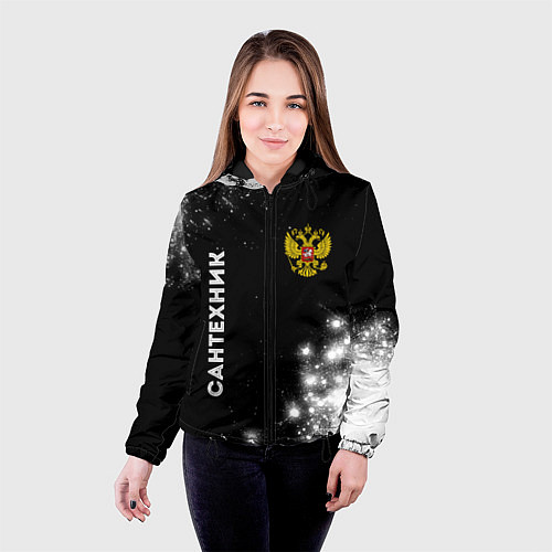 Женская куртка Сантехник из России и герб РФ вертикально / 3D-Черный – фото 4