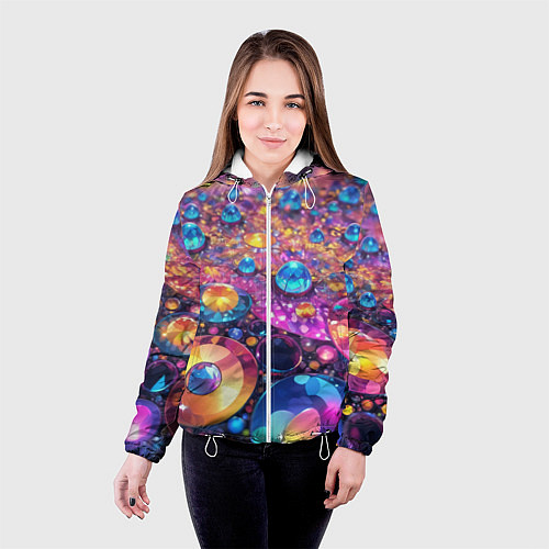 Женская куртка Разноцветная декоративная абстракция / 3D-Белый – фото 4
