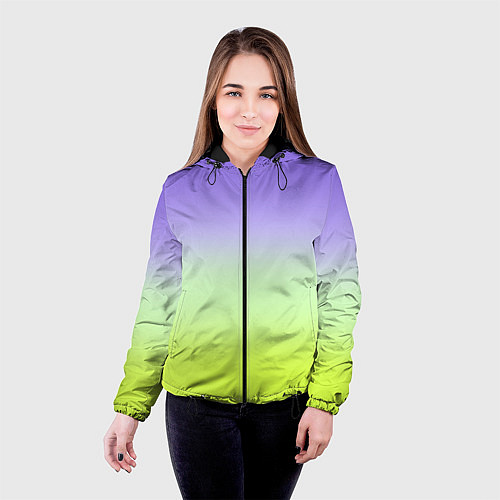 Женская куртка Фиолетовый мятный и желто-зеленый градиент / 3D-Черный – фото 4