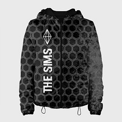 Куртка с капюшоном женская The Sims glitch на темном фоне по-вертикали, цвет: 3D-черный