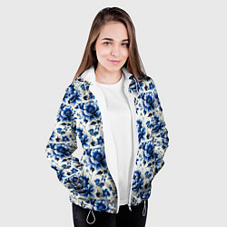 Куртка с капюшоном женская Гжель узор паттерн, цвет: 3D-белый — фото 2