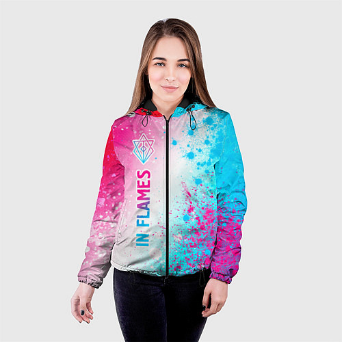 Женская куртка In Flames neon gradient style по-вертикали / 3D-Черный – фото 4