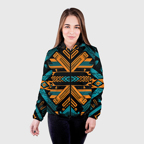 Женская куртка Геометрический узор в стиле ацтеков / 3D-Черный – фото 4