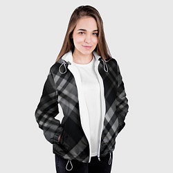 Куртка с капюшоном женская Черно-белая диагональная клетка в шотландском стил, цвет: 3D-белый — фото 2