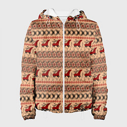 Куртка с капюшоном женская Мезенские олени, цвет: 3D-белый
