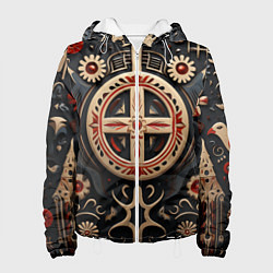 Куртка с капюшоном женская Орнамент в славянской стилистике, цвет: 3D-белый