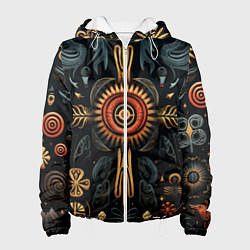 Куртка с капюшоном женская Паттерн в славянской стилистике, цвет: 3D-белый