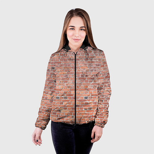 Женская куртка Кирпичная стена узор / 3D-Черный – фото 4