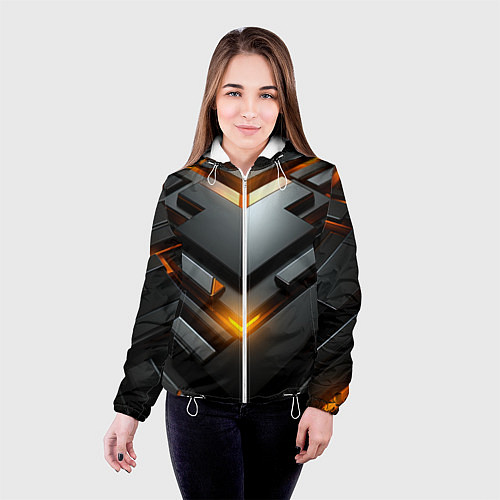 Женская куртка Объемные плиты с оранжевым свечением / 3D-Белый – фото 4
