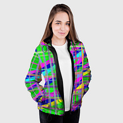 Куртка с капюшоном женская Неоновые перпендикулярные полосы, цвет: 3D-черный — фото 2