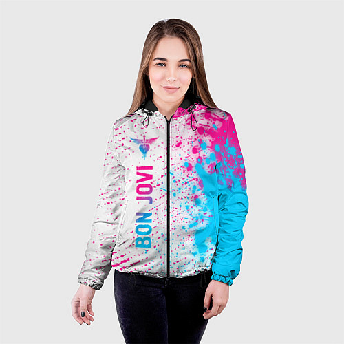 Женская куртка Bon Jovi neon gradient style по-вертикали / 3D-Черный – фото 4