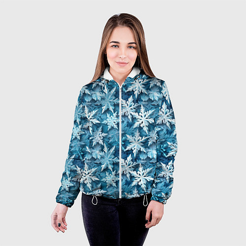 Женская куртка New Years pattern with snowflakes / 3D-Белый – фото 4
