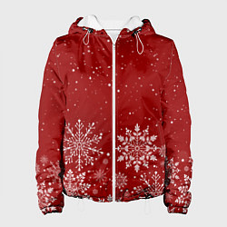 Женская куртка Текстура снежинок на красном фоне