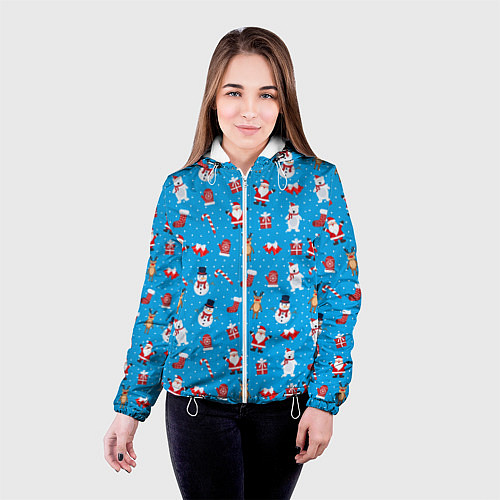 Женская куртка Новогодний голубой принт / 3D-Белый – фото 4