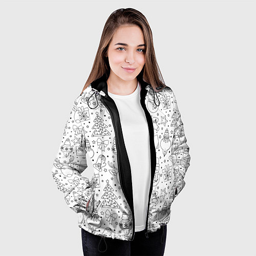 Женская куртка Черно-белый новогодний патерн / 3D-Черный – фото 3