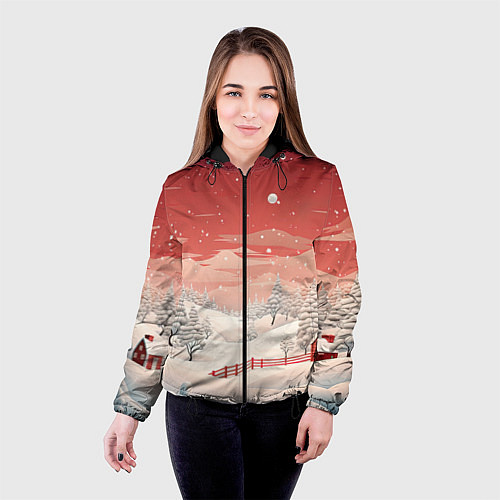 Женская куртка Завораживающий зимний пейзаж / 3D-Черный – фото 4