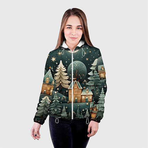 Женская куртка Снежная деревня в праздничном наряде / 3D-Белый – фото 4