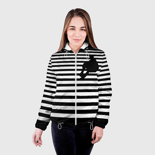 Женская куртка Силуэт на чёрно белом полосы / 3D-Белый – фото 4