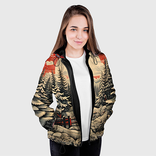 Женская куртка Блеск снежинок новогодний стиль / 3D-Черный – фото 3