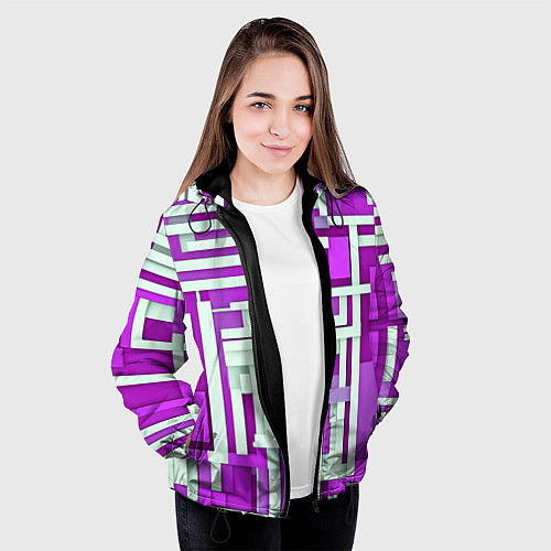 Женская куртка Полосы на фиолетовом фоне / 3D-Черный – фото 3