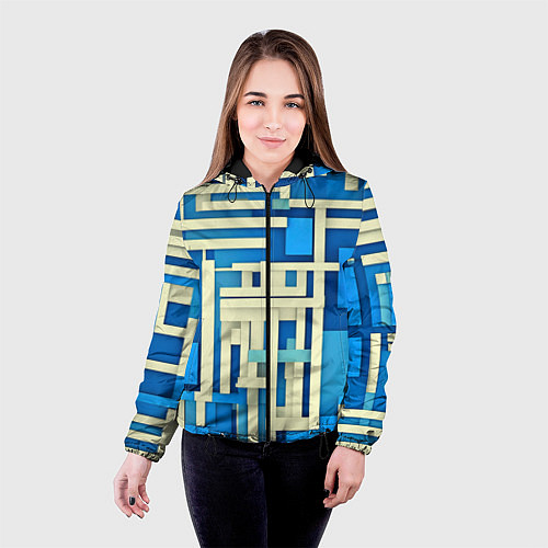 Женская куртка Полосы на синем фоне / 3D-Черный – фото 4