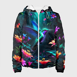 Куртка с капюшоном женская Колибри в темном лесу, цвет: 3D-белый