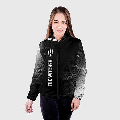 Женская куртка The Witcher glitch на темном фоне по-вертикали / 3D-Черный – фото 4