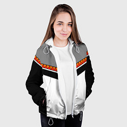 Куртка с капюшоном женская Углы и треугольники: оранжевый и красный, цвет: 3D-белый — фото 2