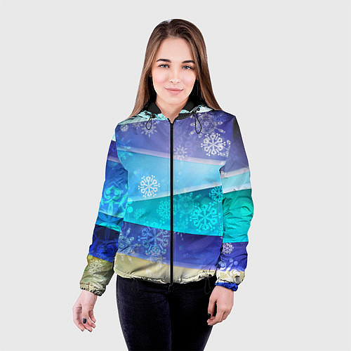 Женская куртка Абстрактный синий волнистый фон со снежинками / 3D-Черный – фото 4
