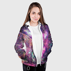 Куртка с капюшоном женская Пурпурные космические туманности со звездами, цвет: 3D-белый — фото 2