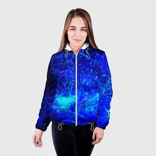 Женская куртка Синий лёд и снежинки / 3D-Белый – фото 4