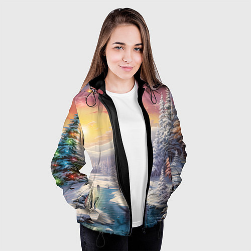 Женская куртка Сказочное сияние нового года / 3D-Черный – фото 3