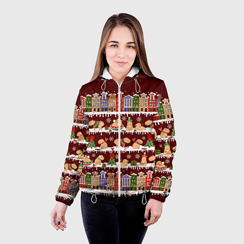 Женская куртка Капибара с семьей зимой / 3D-Белый – фото 4